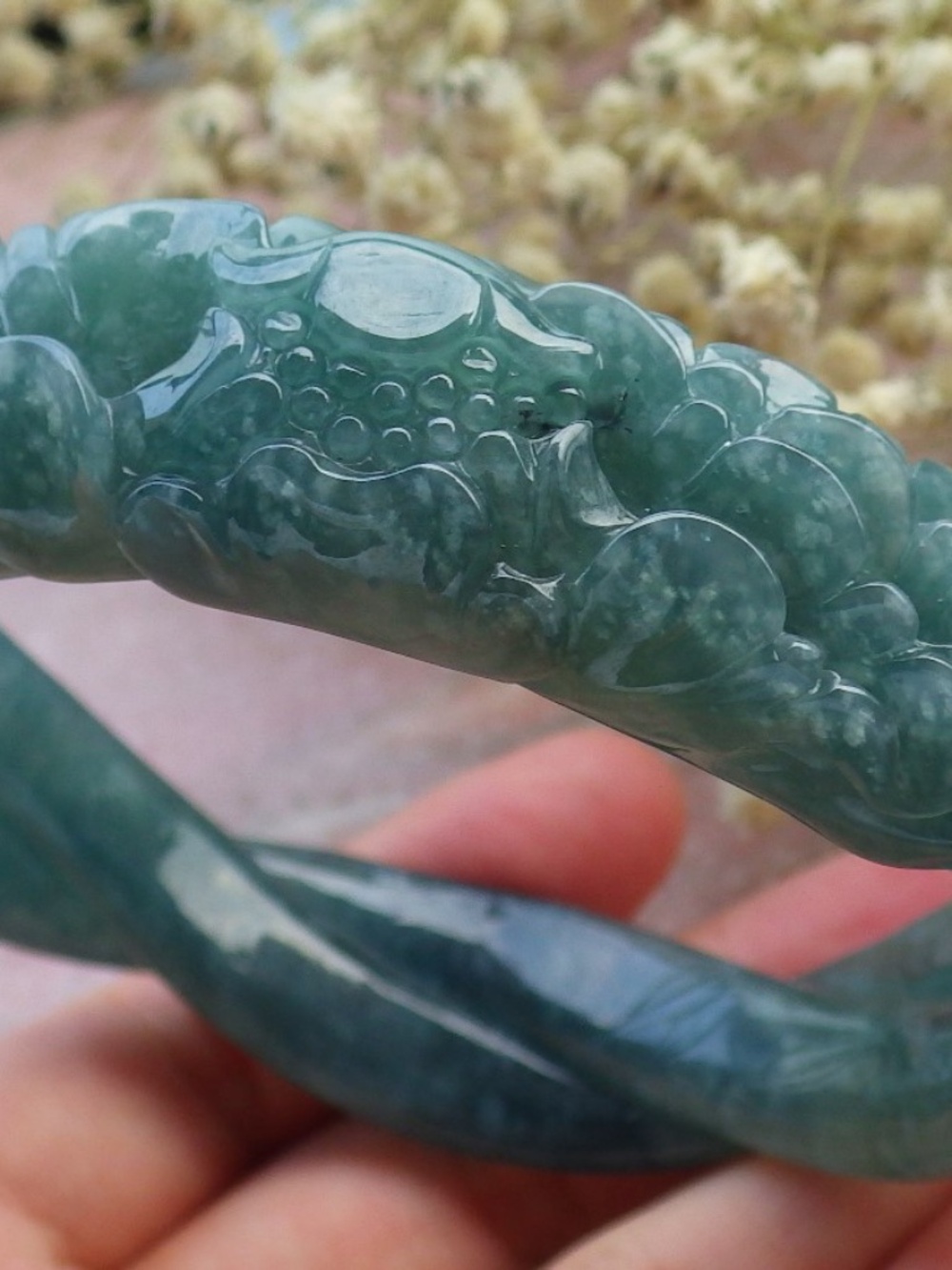 63mm Certified Natural Burma A JADE Rose Flower Jadeite Bangle Bracelet